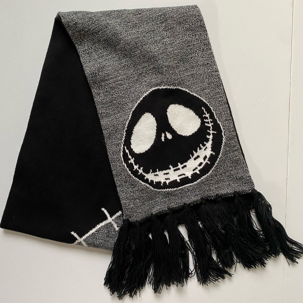 Nightmare Before Christmas Scarf Disney Jack Skellington 67” Black Gray Fringe - Picture 12 of 16